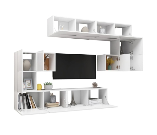 Set de mueble para TV de 8 piezas madera de ingeniería blanco