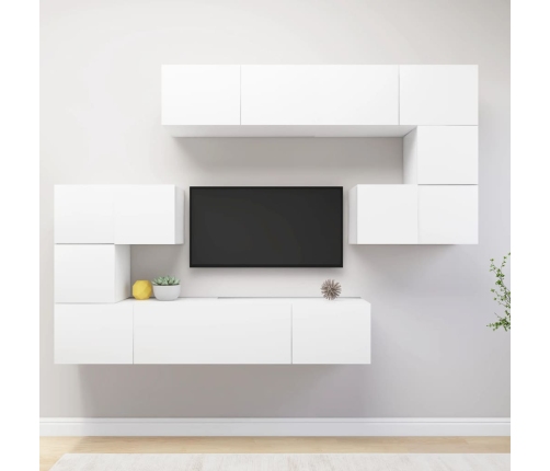 Set de mueble para TV de 8 piezas madera de ingeniería blanco