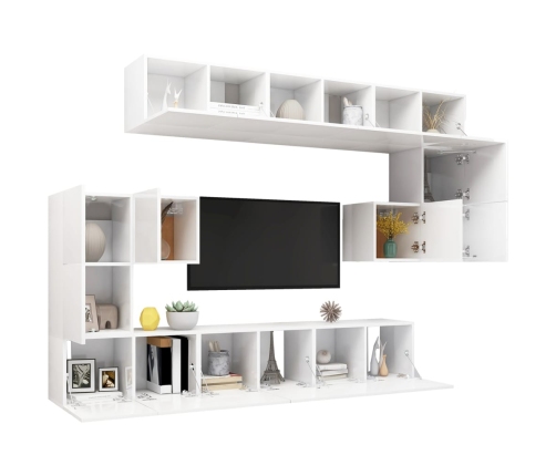 Set de mueble para TV 10 piezas madera de ingeniería blanco