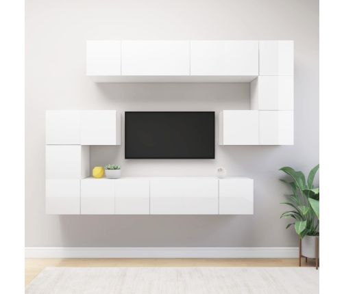 Set de mueble para TV 10 piezas madera de ingeniería blanco