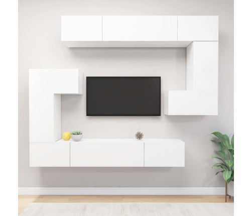 Set de muebles para TV 8 piezas madera contrachapada blanco