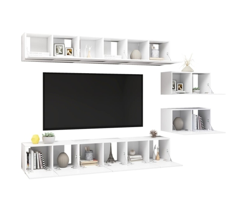 vidaXL Mueble de TV 8 piezas de madera contrachapada blanco