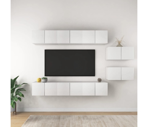 vidaXL Mueble de TV 8 piezas de madera contrachapada blanco