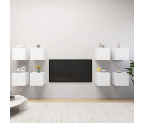 Muebles de pared para TV 8 uds blanco 30,5x30x30 cm