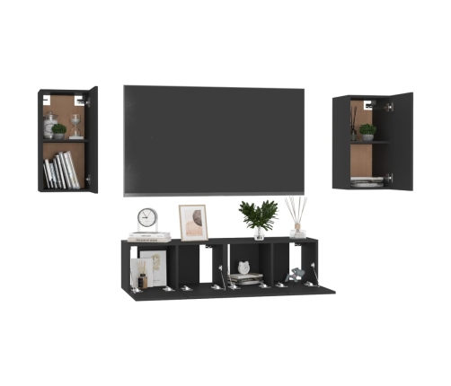 Set de muebles de salón TV 4 pzas madera de ingeniería negro