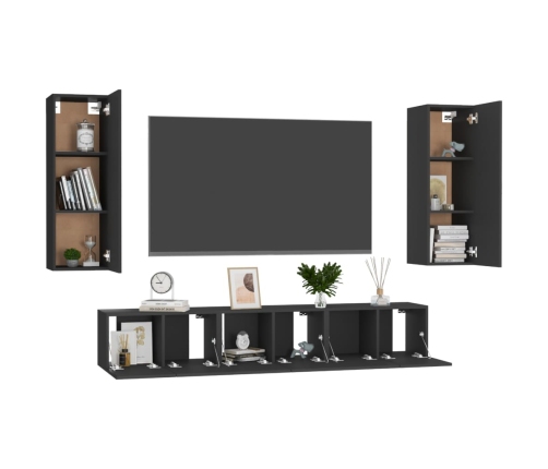 Juego de muebles de TV 5 piezas madera contrachapada negro