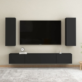 Set de muebles de salón TV 4 pzas madera de ingeniería negro