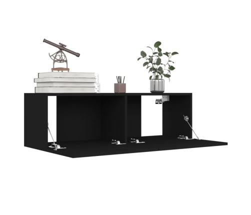 Juego de mueble para TV de 4 piezas madera contrachapada negro