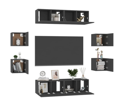 Set de muebles de salón TV 8 piezas madera ingeniería negro