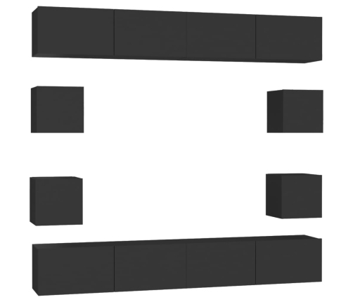 Set de muebles de salón TV 8 piezas madera ingeniería negro