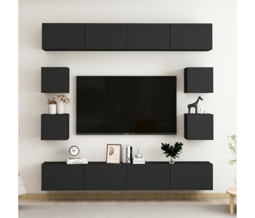 Set de muebles de salón TV 8 piezas madera ingeniería negro