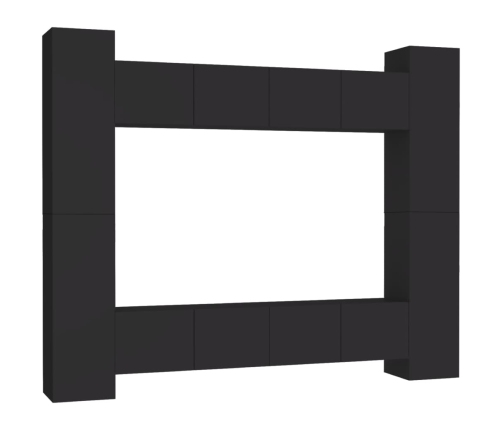 Set de muebles de salón TV 8 piezas madera ingeniería negro