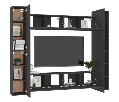 Set de muebles de salón TV 8 piezas madera ingeniería negro