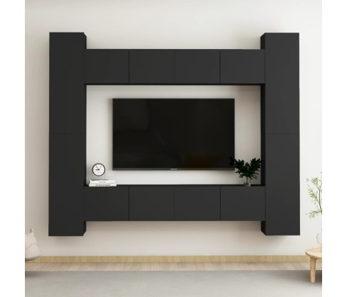 Set de muebles de salón TV 8 piezas madera ingeniería negro