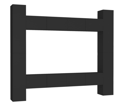 Set de muebles de salón TV 8 piezas madera ingeniería negro