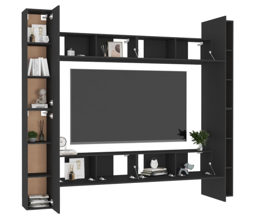 Set de muebles de salón TV 8 piezas madera ingeniería negro