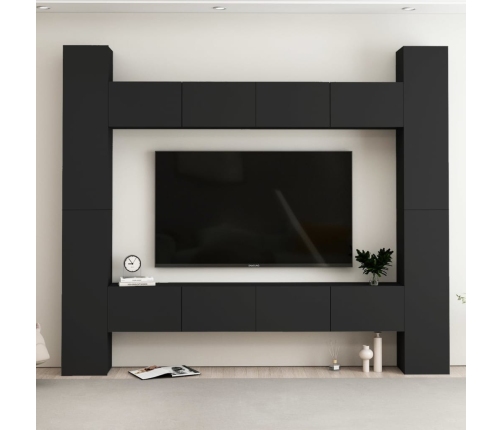 Set de muebles de salón TV 8 piezas madera ingeniería negro