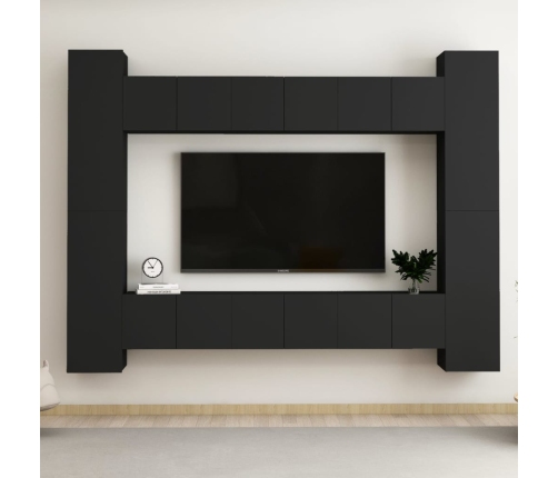 Set de muebles de salón TV 10 piezas madera ingeniería negro