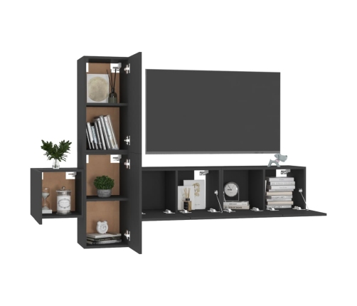 Set de muebles de salón TV 5 piezas madera de ingeniería negro