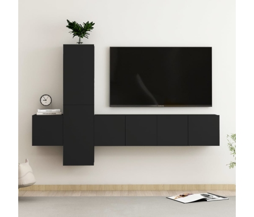 Set de muebles de salón TV 5 piezas madera de ingeniería negro