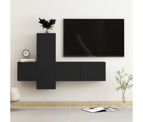 Set de muebles de salón TV 3 piezas madera ingeniería negro