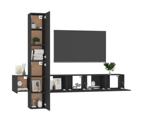 Set de muebles de salón TV 5 piezas madera de ingeniería negro