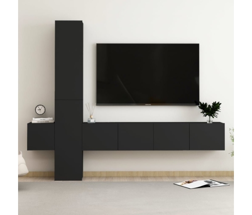 Set de muebles de salón TV 5 piezas madera de ingeniería negro