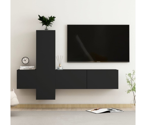 Set de muebles de salón TV 3 pzas madera de ingeniería negro