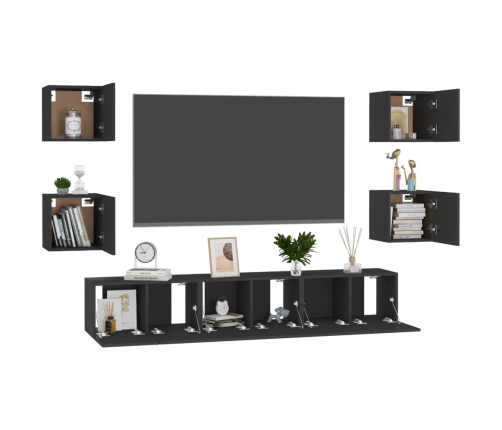 Set de muebles de salón TV 7 pzas madera de ingeniería negro