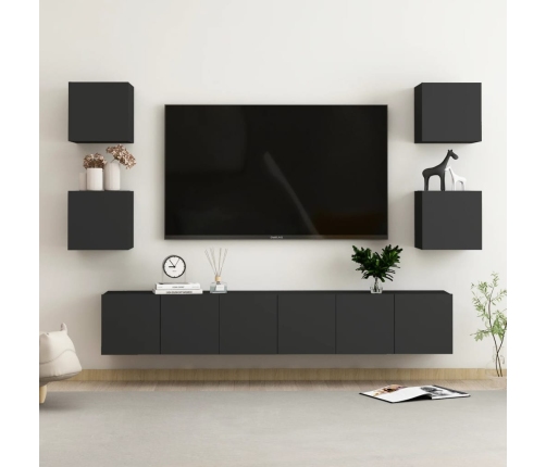 Set de muebles de salón TV 7 pzas madera de ingeniería negro