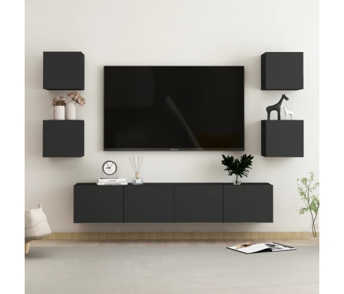 Set de muebles de salón TV 6 pzas madera de ingeniería negro