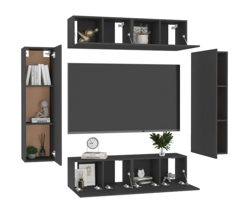 Set de muebles de salón TV 6 piezas madera ingeniería negro