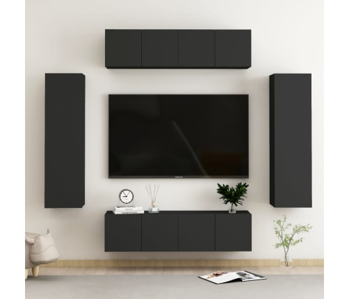 Set de muebles de salón TV 6 piezas madera ingeniería negro