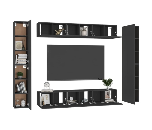 Set de muebles de salón TV 10 piezas madera ingeniería negro