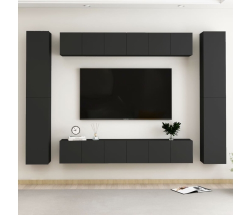 Set de muebles de salón TV 10 piezas madera ingeniería negro