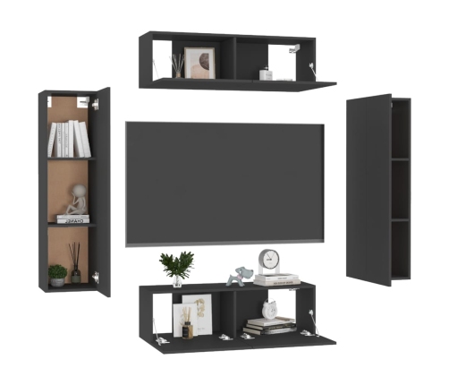 Set de muebles de salón TV 4 pzas madera de ingeniería negro