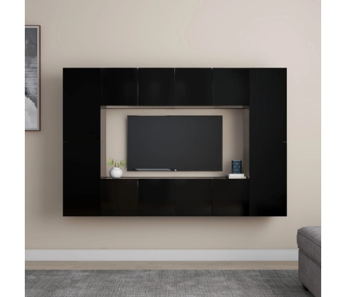 Set de muebles de salón TV 8 piezas madera ingeniería negro