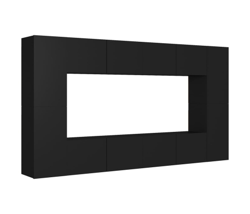 Set de muebles de salón TV 8 piezas madera ingeniería negro