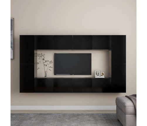 Set de muebles de salón TV 8 piezas madera ingeniería negro