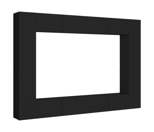 Set de muebles de salón TV 8 piezas madera ingeniería negro