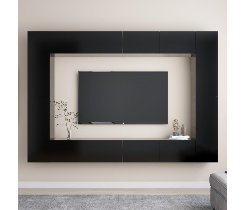 Set de muebles de salón TV 8 piezas madera ingeniería negro