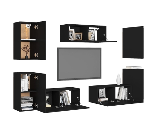 vidaXL Set de muebles de salón TV 7 piezas madera ingeniería negro