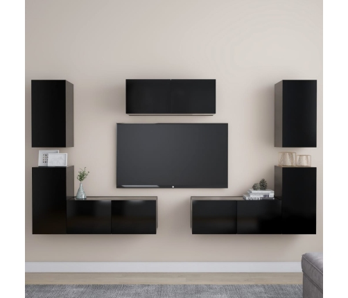 vidaXL Set de muebles de salón TV 7 piezas madera ingeniería negro