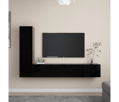 Set de muebles de salón TV 4 pzas madera de ingeniería negro