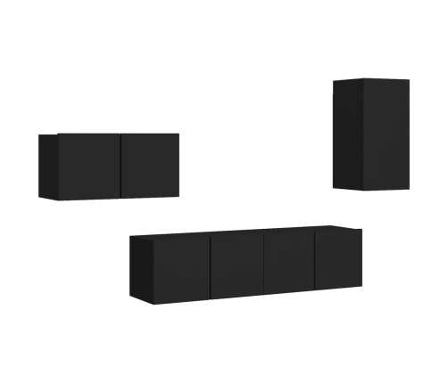 Set de muebles de salón TV 4 piezas madera de ingeniería negro