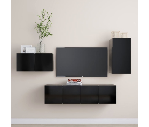 Set de muebles de salón TV 4 piezas madera de ingeniería negro