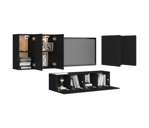 Set de muebles de salón TV 6 piezas madera de ingeniería negro