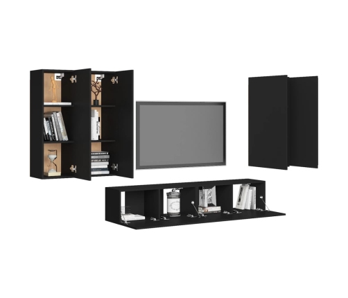 Set de muebles de salón TV 6 piezas madera ingeniería negro