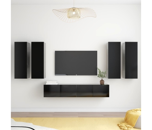 Set de muebles de salón TV 6 piezas madera ingeniería negro