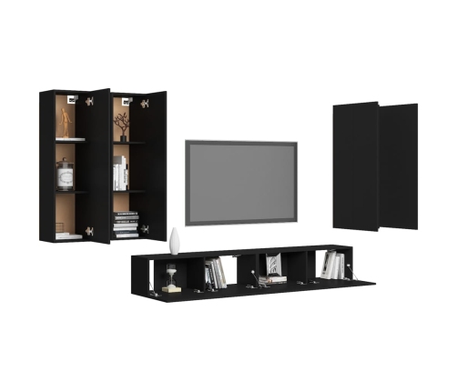 Set de muebles de salón TV 6 piezas madera ingeniería negro